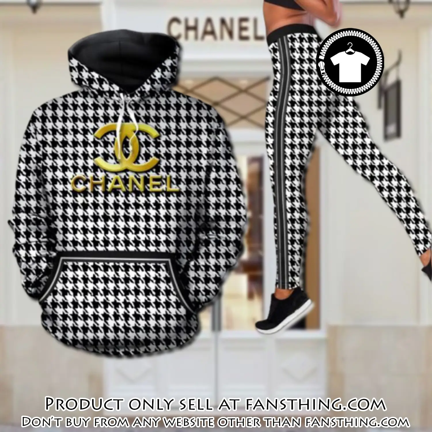 Chanel black white hoodie legging set luxury for women fst5507285